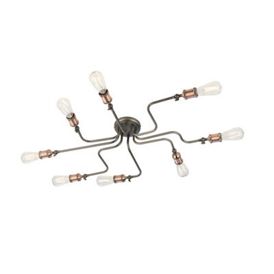 Luminosa Lighting Luminosa Hal Large Industrial Style Multi Arm Flush Light, Aged Pewter & Copper With Adjustable Heads - image 1