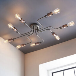 Luminosa Lighting Luminosa Hal Large Industrial Style Multi Arm Flush Light, Aged Pewter & Copper With Adjustable Heads - thumbnail 2