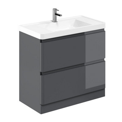 Plum&clay Marvel Gloss Dark Grey Floor Standing Bathroom Vanity Unit With Resin Basin (W)900mm - image 1