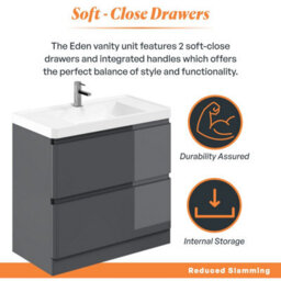 Plum&clay Marvel Gloss Dark Grey Floor Standing Bathroom Vanity Unit With Resin Basin (W)900mm - thumbnail 4