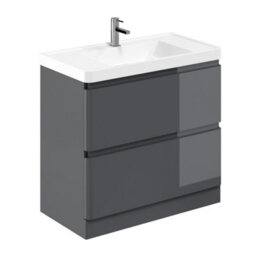 Plum&clay Marvel Gloss Dark Grey Floor Standing Bathroom Vanity Unit With Resin Basin (W)900mm
