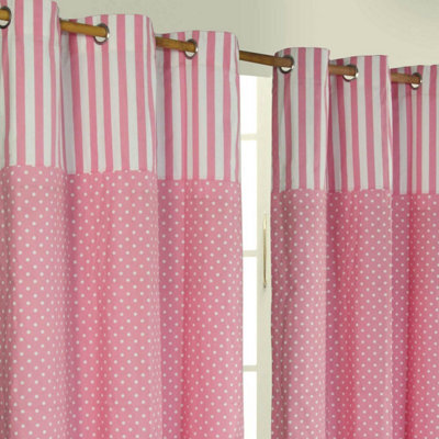 Homescapes Polka Dots Pink Ready Made Eyelet Curtain Pair, 137 X 182 Cm Drop - image 1