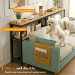 2 Tier Black Slim Behind Sofa Console Table Narrow Side Table Living Room Hallway Shelf Unit - thumbnail 4