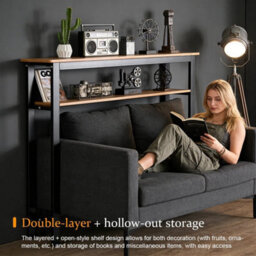 2 Tier Black Slim Behind Sofa Console Table Narrow Side Table Living Room Hallway Shelf Unit - thumbnail 3