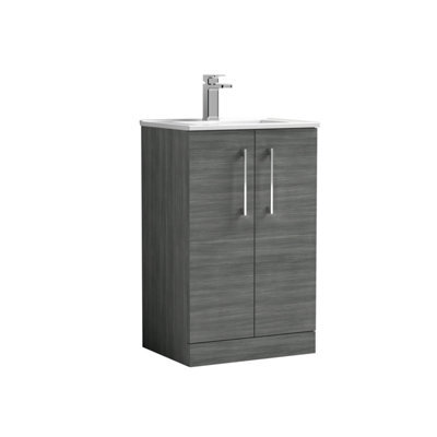 Balterley  Contemporary Bathroom 2 Soft Close Door & Minimalist Floor Standing Vanity Unit Basin, Anthracite Woodgrain, 500mm - image 1