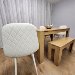 Kosy Koala 6 Seater Modern Light Wood Dining Table Set With 4 Cream Plastic Chairs And Bench  H75 X L140 X W80 Cm - thumbnail 8