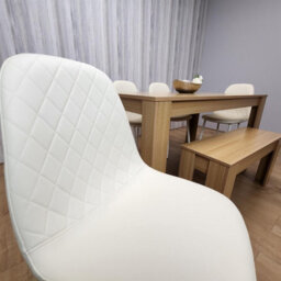 Kosy Koala 6 Seater Modern Light Wood Dining Table Set With 4 Cream Plastic Chairs And Bench  H75 X L140 X W80 Cm - thumbnail 7