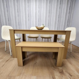 Kosy Koala 6 Seater Modern Light Wood Dining Table Set With 4 Cream Plastic Chairs And Bench  H75 X L140 X W80 Cm - thumbnail 4