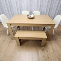 Kosy Koala 6 Seater Modern Light Wood Dining Table Set With 4 Cream Plastic Chairs And Bench  H75 X L140 X W80 Cm - thumbnail 3