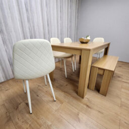 Kosy Koala 6 Seater Modern Light Wood Dining Table Set With 4 Cream Plastic Chairs And Bench  H75 X L140 X W80 Cm - thumbnail 6