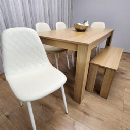 Kosy Koala 6 Seater Modern Light Wood Dining Table Set With 4 Cream Plastic Chairs And Bench  H75 X L140 X W80 Cm - thumbnail 2