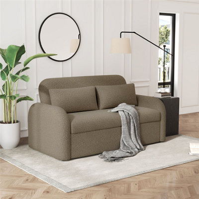 Noma 2-Seater Boucle Sofa Bed - Modern Pull-Out Bed With Cushions For Living Room / Guest Room - Bed: 149Cm (W) 190Cm (L) - Taupe - image 1