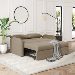 Noma 2-Seater Boucle Sofa Bed - Modern Pull-Out Bed With Cushions For Living Room / Guest Room - Bed: 149Cm (W) 190Cm (L) - Taupe - thumbnail 4