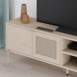 "Decortie Modern 164Cm Tv Stand Unit Up To 55"" Tvs With 3 Soft-Close Doors, 2 Open Shelves Storage, Laser-Cut Pattern, Sonoma Oak" - thumbnail 4