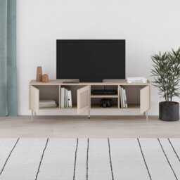 "Decortie Modern 164Cm Tv Stand Unit Up To 55"" Tvs With 3 Soft-Close Doors, 2 Open Shelves Storage, Laser-Cut Pattern, Sonoma Oak" - thumbnail 5