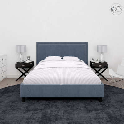Neel Blue 300Tc White Fitted Sheet Satin Stripe, Double Size, 135Cmx190Cmx30Cm - image 1