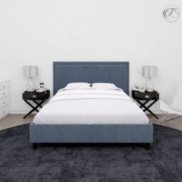 Neel Blue 300Tc White Fitted Sheet Satin Stripe, Double Size, 135Cmx190Cmx30Cm