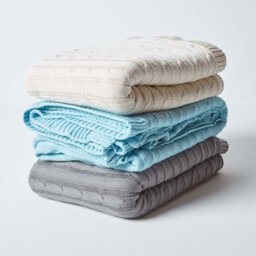 Homescapes Cotton Cable Knit Pastel Blue Throw, 150 X 200 Cm - thumbnail 8