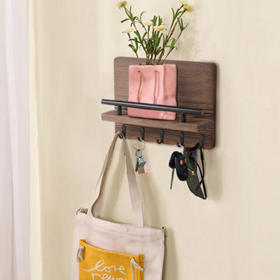 Thehotsale Wall Mounted Key Holder For Wall Decorative With 5 Key Hooks And Shelf, Rustic Home Decor In Brown - image 1