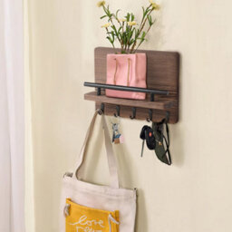 Thehotsale Wall Mounted Key Holder For Wall Decorative With 5 Key Hooks And Shelf, Rustic Home Decor In Brown