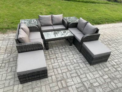 Fimous Outdoor Garden Furniture Sets 8 Seater Wicker Rattan Furniture Sofa Sets With Coffee Table Love Seat Sofa 2 Big Footstool - image 1