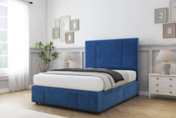 "Sloomy Lisbon Navy Plush Divan Bed No Drawers-54"" Floor Standing Headboard 12"" Footboard 3' Single" - thumbnail 3