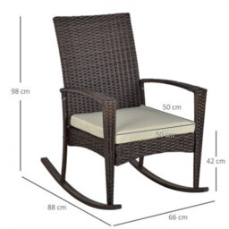 Outsunny Garden Rattan Rocking Chair, Bistro Recliner Rocker Furniture Seater - thumbnail 3