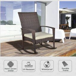 Outsunny Garden Rattan Rocking Chair, Bistro Recliner Rocker Furniture Seater - thumbnail 4