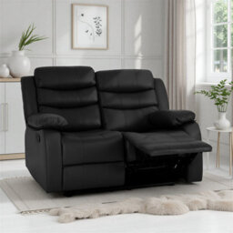 Seconique Roma 2 Seater Recliner Sofa - Black Pu - thumbnail 1