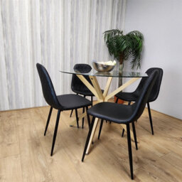 Kosy Koala Round Glass Dining Table Set With 4 Black Gem Pattern Chairs Dining Room Furniture - thumbnail 9