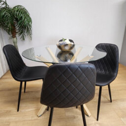 Kosy Koala Round Glass Dining Table Set With 4 Black Gem Pattern Chairs Dining Room Furniture - thumbnail 4