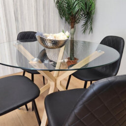 Kosy Koala Round Glass Dining Table Set With 4 Black Gem Pattern Chairs Dining Room Furniture - thumbnail 3