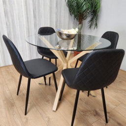 Kosy Koala Round Glass Dining Table Set With 4 Black Gem Pattern Chairs Dining Room Furniture - thumbnail 2