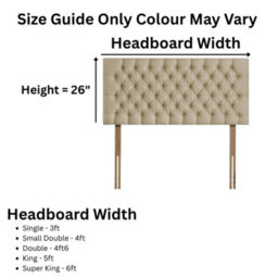 "Urban Textures Luxury 26"" High Velvet Fabric Upholstered Chesterfield Bed Headboard - Beige" - thumbnail 2