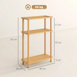 3-Tier Slim End Table, Tool-Free Assembly, Natural Wood Finish - thumbnail 2