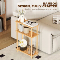 3-Tier Slim End Table, Tool-Free Assembly, Natural Wood Finish - thumbnail 3