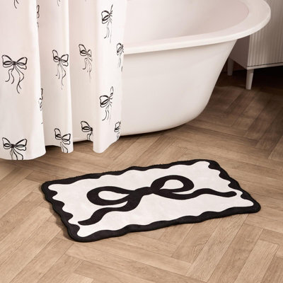 Ohs Bow Velvet Bath Mat Soft Absorbent Shower Rug - image 1