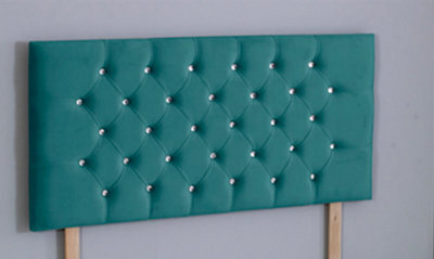 Comfy Deluxe 4Ft Small Double 26Inch  Green  Plush Chesterfield Headboard