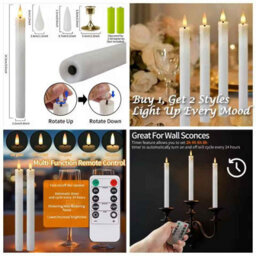 Led Taper Candles With Remote Flickering Flameless Battery Operated Set Of 6 - thumbnail 3