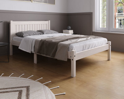 Save On Goods UK 4Ft Small Double White Washed Painted Wood Bed Frame.wooden Shaker Style,low Footend Bedstead - image 1