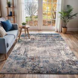 Livabliss Square Ankara-Abstract Blue Beige Modern Marble Living Dining Bedroom Rug 200 X 200 Cm Easy Care, Non Shedding - thumbnail 2
