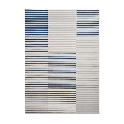 Grey Navy Striped Rug, 8mm Thick Easy To Clean Rug, Modern Rug For Bedroom, Hallway, & Dining Room-160Cm X 220Cm