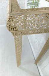 Downton Interiors Light Gold Embossed Metal Mirrored Glass Console Table - Agadir Range - thumbnail 7