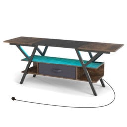 Gainoom Brown Tv Stand For 65Inch Tvs 3-Tier Entertainment Center With Led Lights & Power Outlets - thumbnail 9