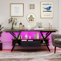 Gainoom Brown Tv Stand For 65Inch Tvs 3-Tier Entertainment Center With Led Lights & Power Outlets - thumbnail 3