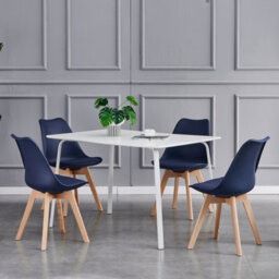 MCC Direct Set Of 4 Dining Chairs With Solid Wooden Legs And Seat Cushion Pads In Blue- Eva By Mcc