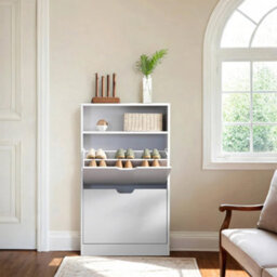 Songmics Shoe Storage Cabinet, Adjustable Divider, For 8-12 Pairs Of Shoes, 24 X 60 X 102 Cm, White - thumbnail 2