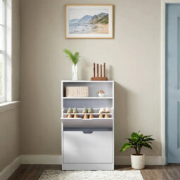 Songmics Shoe Storage Cabinet, Adjustable Divider, For 8-12 Pairs Of Shoes, 24 X 60 X 102 Cm, White - thumbnail 3