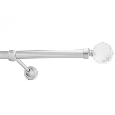 Toolty Chrome Metal Curtain Pole 19mm With Finials Rod Classic Brackets Beluna 390Cm