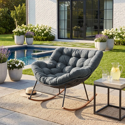Living And Home Modern Rocking Chair With Grey Cushion, 90Cm (W) X 110Cm (D) X 75Cm (H) - image 1